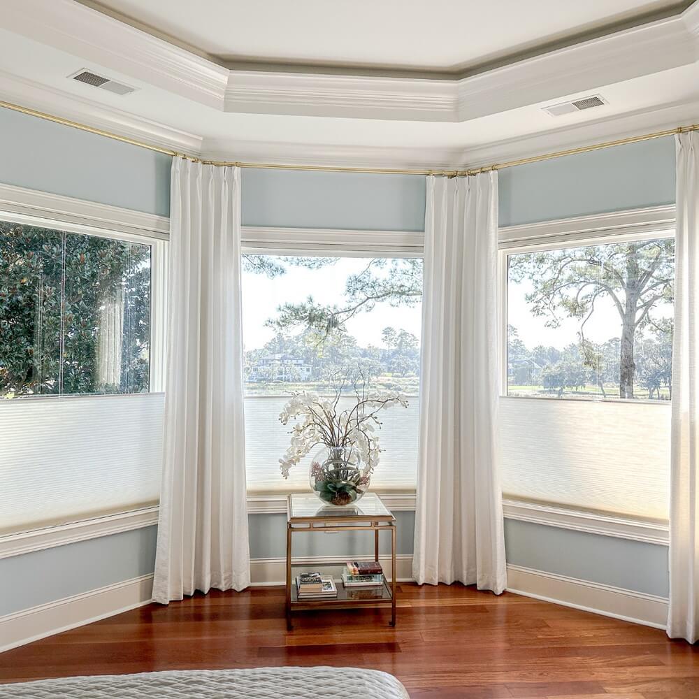 Drapery floor length puddled or floating